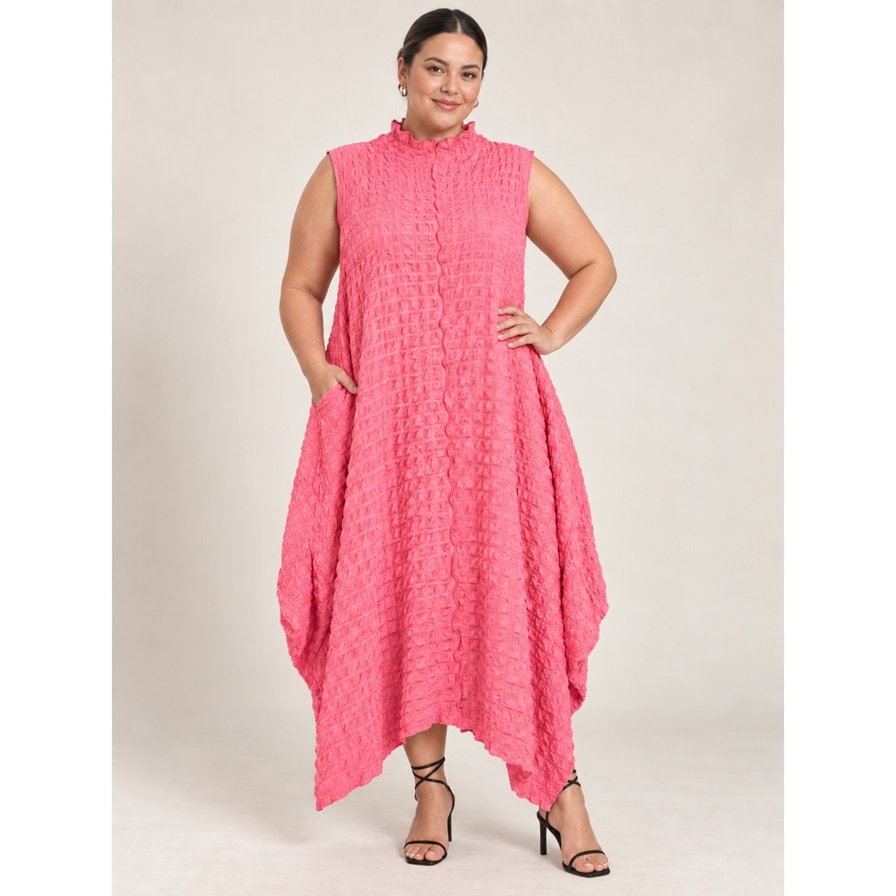 IC by Connie K Coral Textured High Neck Maxi Dress 3X Lagenlook Art to Wear
